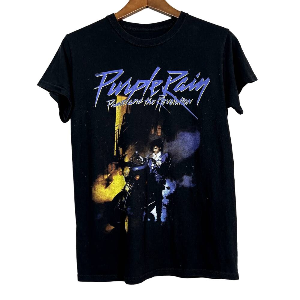 Prince Y2K Baby Doll Purple Rain Graphic Tee Long Black Short Sleeve - M